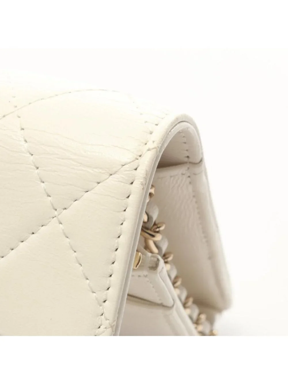 Chanel Shoulder Bag Quilted White Leather Chain Wallet